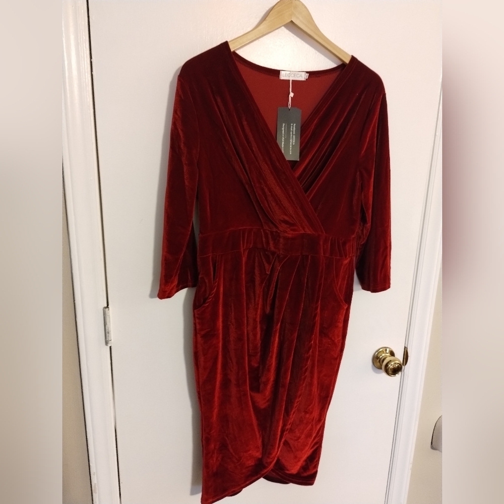 Red Velvet dress with pockets slip on formal career